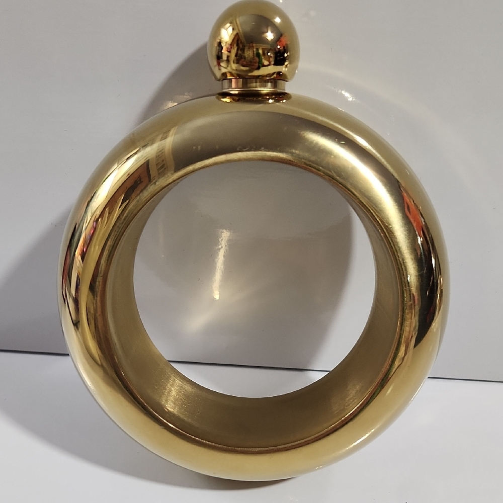 Vintage Gold Tone Hip Flask Bangle Bracelet